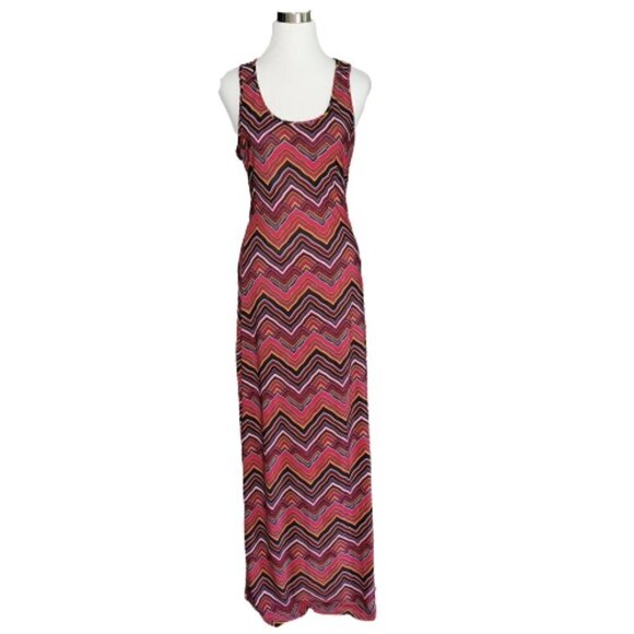 J & K Retro Zig Zag Racerback Sleeveless Long Maxi Length Tank Dress Size Medium - Picture 2 of 8